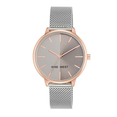 Nine West® Women's Gray Sunray Dial w/Silver-Tone Mesh Bracelet Watch
