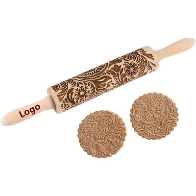 Christmas Snowflake Flower Pattern Embossed Wooden Rolling Pin for Baking Cookies