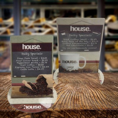 USA Made Gloss Laminated Table Top Pop Up Tent Sign (8"H x 5"W)