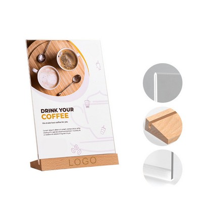 A4 Clear Acrylic Sign Wooden Base Holder