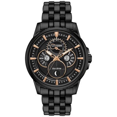 Citizen® Men's Calendrier Moonphase Black Eco-Drive Watch w/Black Dial