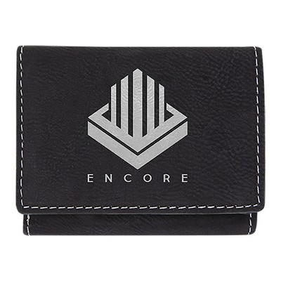 3" x 4" Black/Silver Leatherette Trifold Wallet