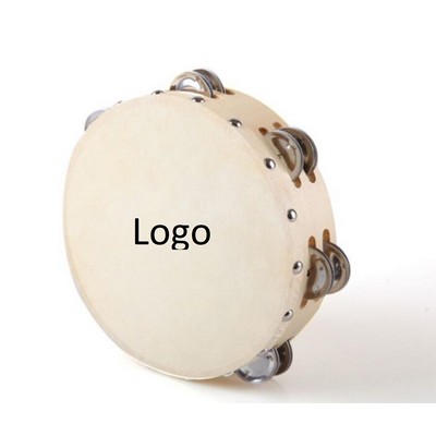 8" Wood Handheld Tambourine Double Row