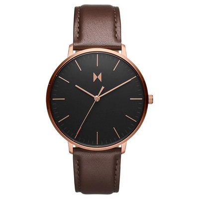 MVMT Legacy Men's Rose Gold Watch w/Brown Leather Strap