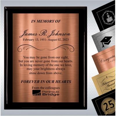 Black Piano Finish Wood Plaque Personalized Memorial Gift Award (12" x 15")