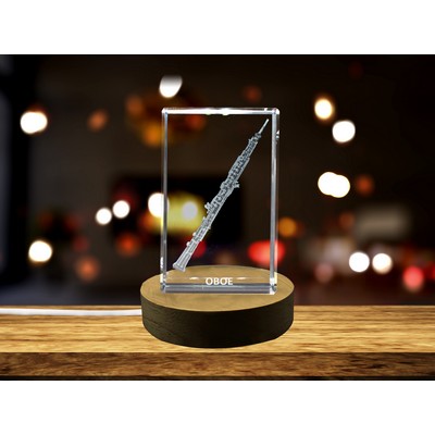 Oboe Flute 3D Engraved Crystal Trophy Award w/LED Base Light