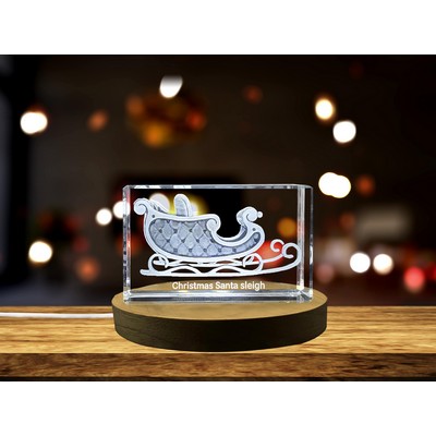 Santa Sleigh 3D Engraved Crystal Trophy w/LED Base - Luxurious Holiday Decor