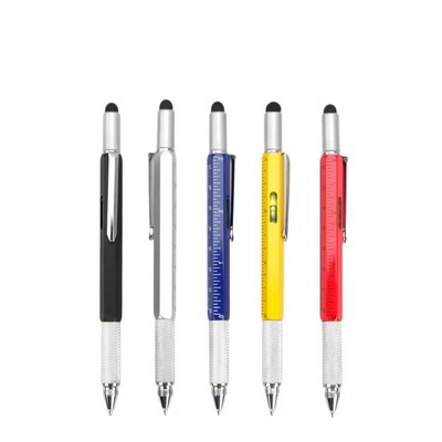 6-in-1 Multifunction Tech Tool Ballpoint Pen/Stylus w/Scale & Ruler & Screwdriver & Level