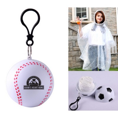 Baseball/Basketball/Football Shaped Rain Poncho Ball With Clip