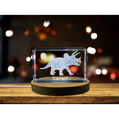 Triceratops 3D Engraved Crystal Trophy Award w/LED Base