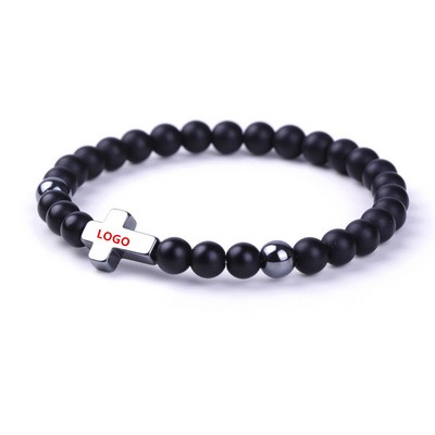 Black Beaded Bracelets w/Crucifix