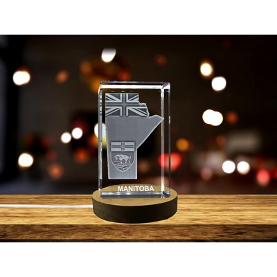 Manitoba 3D Engraved Crystal Trophy w/LED Base - Recognition Souvenir