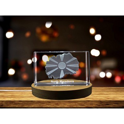 North Macedonia 3D Engraved Crystal Trophy Award w/LED Base