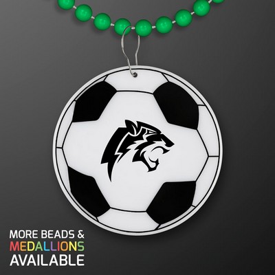 Soccer Ball Medallion with Green Beaded Necklace (Non Light Up) - PRINTED