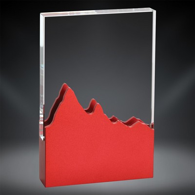 Elevation Glass Award with Red Metal Base, 7"H