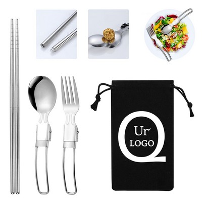 Foldable Stainless Steel Cutlery Set w/ Chopsticks