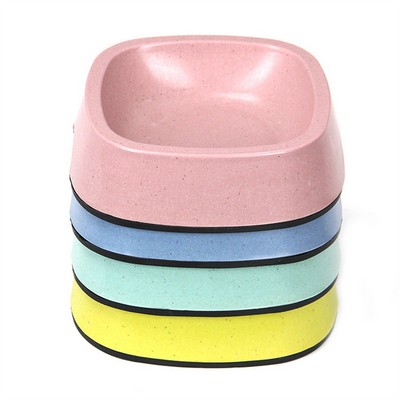 Anti Rollover Bamboo Fiber Square Pet Bowl For Food or Water With Grip Design