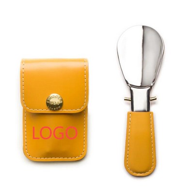 Folding Stainless Steel Shoe Horn With Leather Pouch