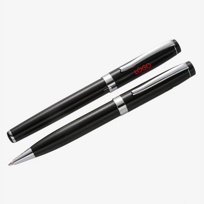 Executive Gloss Black Brass Pen Set - Ballpoint & Rollerball