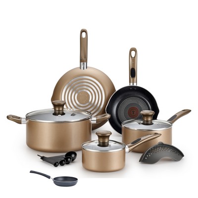 T-fal Excite Non-Stick 14-Piece Cookware Set Specialty Non-Stick One-Egg Wonder Package - Bronze