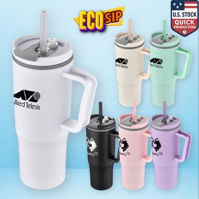 EcoSip 30oz Double Wall Plastic Travel Tumbler with Handle & Straw