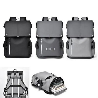15.6" PU Leather Laptop Backpack USB Charging