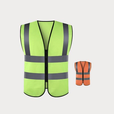 VISIPRO Unisex Front Zip Safety Vest w/ Reflective Bands & Brace - Interloc