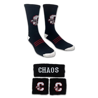 Lacrosse Embroidered Headband, embroidered Wristband, and knit- in sock set