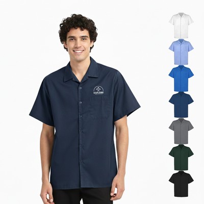 Men's Solid Short Sleeve Camp Collar Shirt