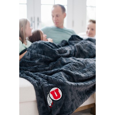 Patterned Faux Fur Zippered Charcoal-Throw