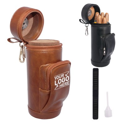 Portable Travel Leather Cigar Humidor Case Cedar Wood Lining with Pocket