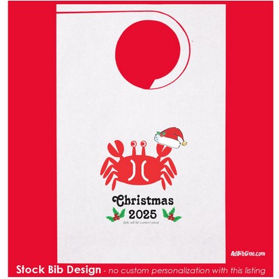 Stock "Holiday Crab" Design Poly Backed Paper Bibs w/Ties Minimum 25 bibs