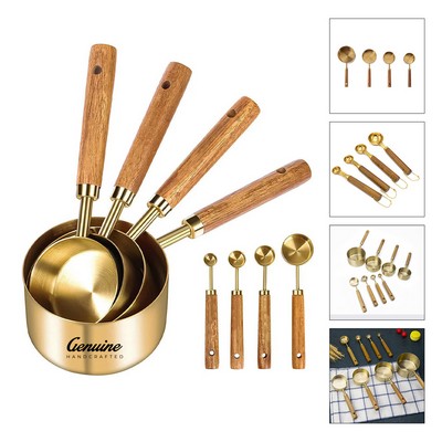 8Pcs Wood Handled Stainless Steel Measuring Spoon Set