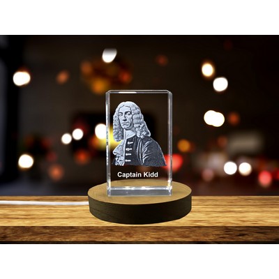 Captain Kidd 3D Engraved Crystal Award Trophy w/LED Base for History Buffs