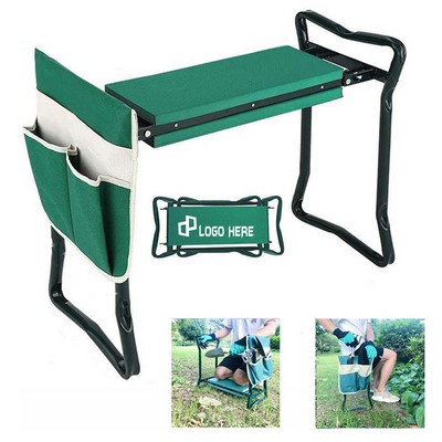 Foldable Garden Kneeling Stool Bench W/ Tool Pouch
