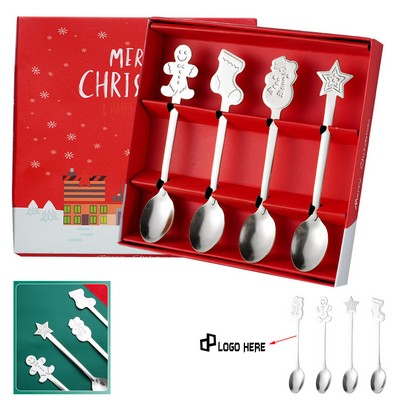4 Pcs Christmas Spoons-Silver