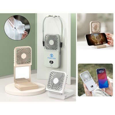 4" 1 Portable Handheld Fan Foldable Neck Fan W/ Phone Stand Holder, Mirror, 2500mAh Power Bank