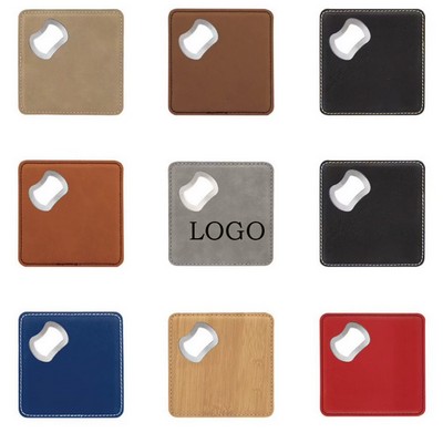 2in1 Multi Functional Square PU Leather Bottle Opener Coaster