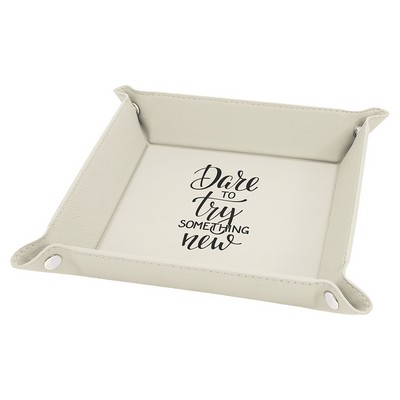 Snap Up Tray, White Faux Leather, 6 x 6"