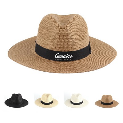 Classic Wide Brim Straw Fedora Hat