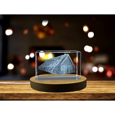 Turf House 3D Engraved Crystal Trophy Recognition w/LED Base - Architectural Masterpiece