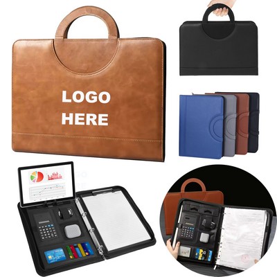 Document File Organizer A4 Business Planner Binder Zipper Leather Portfolio Folder