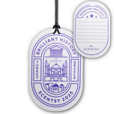 Full Color Write On Event Bag Tag w/ Flexible Plastic Loop Strap (Oval 5.75"x3.75")