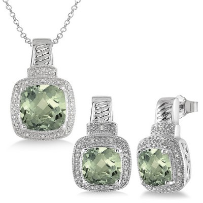 Jilco Inc Green Amethyst & Diamond Set