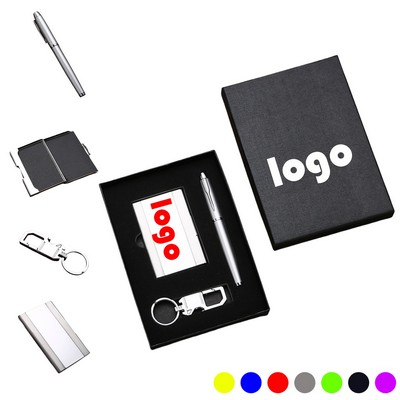 3Pcs Gift Set: Business Card Case, Keyring and Ballpoint Pen