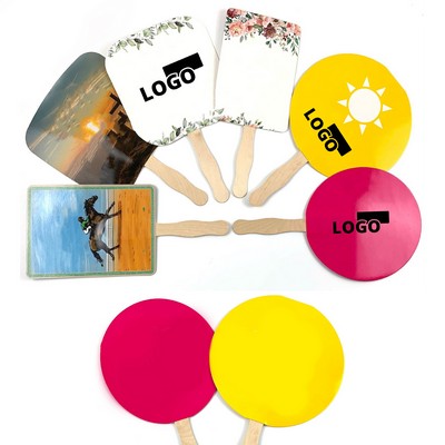 Customized Shape Paper Hand Held Fan With Wooden Handle