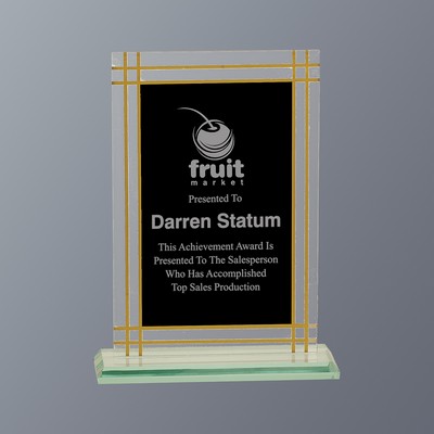 Clear Glass Plaque, Rectangle with Gold Accent Border, Small (5-1/2"x 7-1/2"H)