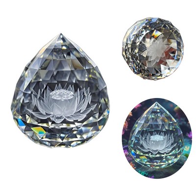 Crystal Faceted Ball Carved Lotus Buddha