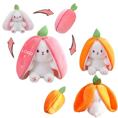 Reversible Strawberry Bunny Transformed Rabbit Plush Zipper