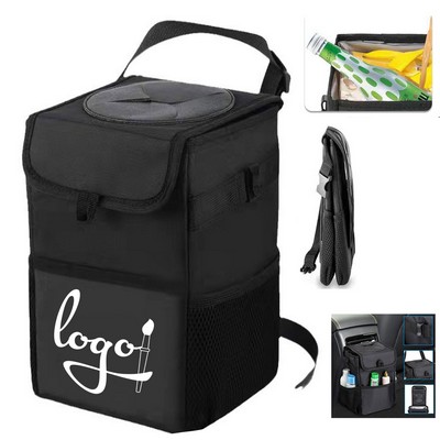 Car Trash Can with Lid and Storage Pockets
